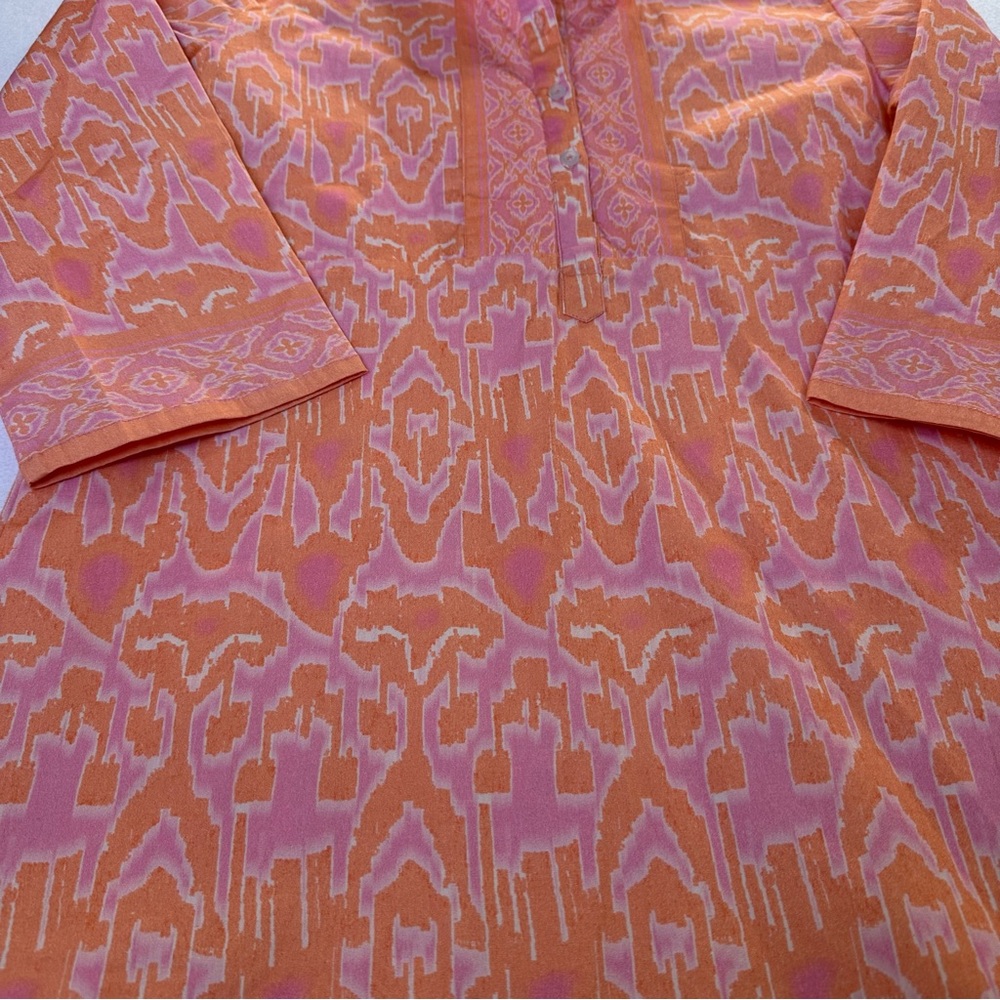 Bella Tu Dress Collar V Neck 3/4 Sleeve Vibrant Orange & Pink Women’s Size S - Picture 8 of 10